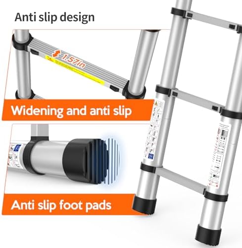 Telescoping Ladder,12.5 FT Extension Ladder, Heavy Duty 330lbs Max Capacity, Multi-Purpose Collapsible Ladder for RV or Outdoor Work Black - Image 3