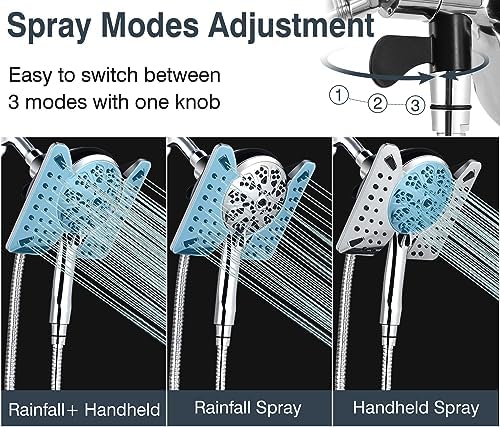2.5 GPM Shower Head with Handheld: 2-in-1 High Pressure Shower Heads with Handheld Spray Combo 7.5" Rain Shower and 10 Spray Settings Handheld Shower Head, Detachable Showerhead with Hose - Image 3