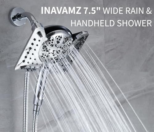 2.5 GPM Shower Head with Handheld: 2-in-1 High Pressure Shower Heads with Handheld Spray Combo 7.5" Rain Shower and 10 Spray Settings Handheld Shower Head, Detachable Showerhead with Hose - Image 6