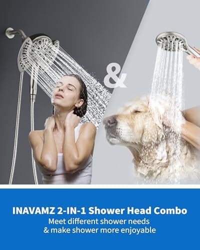 2-in-1 Shower Head With Handheld Combo: 2.5GPM Rainfall & Detachable Use Together or Alone, 9 Spray Settings Hand Held With Hose, Nickel - Image 7