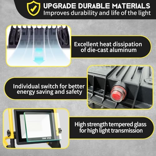 10000LM LED Work Light: Portable Work Light with 5FT Cord - IP66 Waterproof Flood Light for Outdoor Indoor Job Site Workshop Garage Construction Site Lighting, Gifts for Men - Image 3