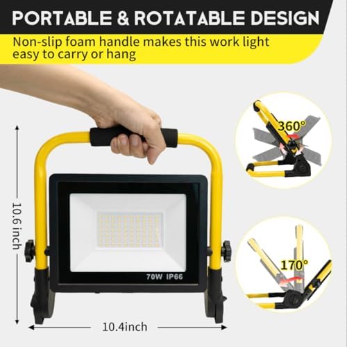 10000LM LED Work Light: Portable Work Light with 5FT Cord - IP66 Waterproof Flood Light for Outdoor Indoor Job Site Workshop Garage Construction Site Lighting, Gifts for Men - Image 5