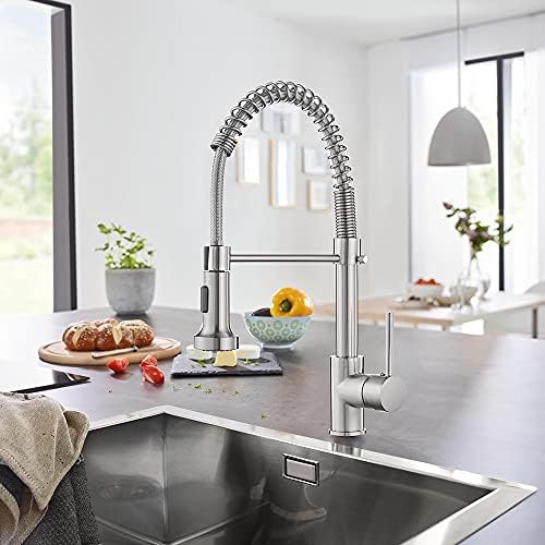 OWOFAN Kitchen Faucet with Pull Down Sprayer Industrial 1 Handle 1 Hole Or 3 Hole Faucet for Farmhouse Camper Laundry Utility Rv Wet Bar Sinks Stainless Steel Brushed Nickel - Image 3