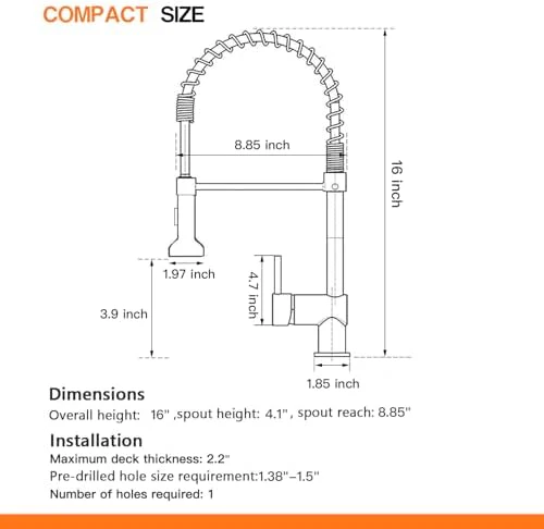OWOFAN Kitchen Faucet with Pull Down Sprayer Industrial 1 Handle 1 Hole Or 3 Hole Faucet for Farmhouse Camper Laundry Utility Rv Wet Bar Sinks Stainless Steel Brushed Nickel - Image 5