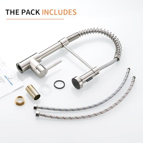 OWOFAN Kitchen Faucet with Pull Down Sprayer Industrial 1 Handle 1 Hole Or 3 Hole Faucet for Farmhouse Camper Laundry Utility Rv Wet Bar Sinks Stainless Steel Brushed Nickel - Image 8