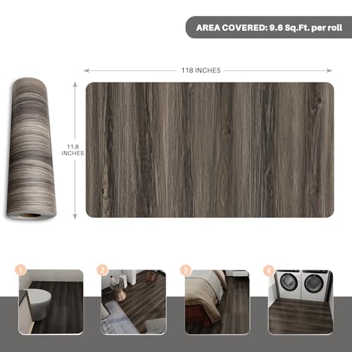 Wood Grain Peel and Stick Floor Tiles – 11.8” Width, Full Roll Length of 118" – Versatile Design for Any Space, Self Adhesive Vinyl Flooring, Waterproof and Non-Slip Features - Image 2