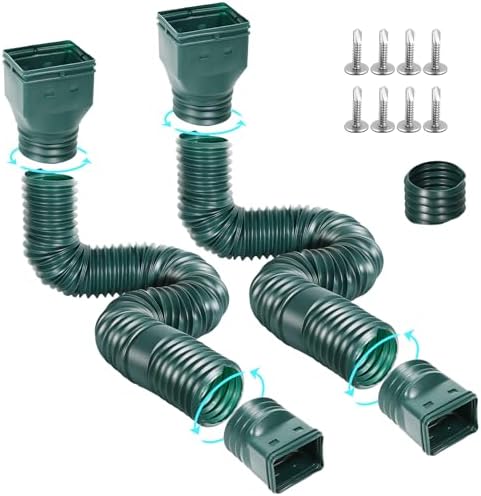 Flexible Gutter Downspout Extensions, Connectable Downspout Extender with 58"+ 67" Extendable Pipe, Thickened Down spout Drain Extension for Rainwater Drainage(2 Pack, Green)