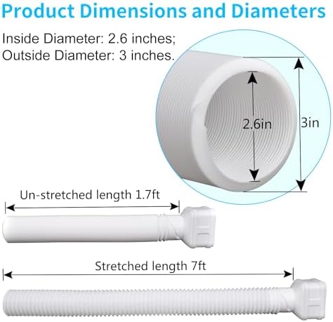7ft Long Gutter Downspout Extensions, 3” Downspout Extender Drainage Pipe for 2"×3" Downspout and 3"×4"Downspout, Flexible Pipe Stretched Length 7ft, White,1-Pack - Image 2