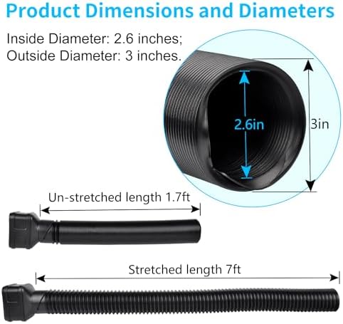 7ft Long Gutter Downspout Extensions, 3" Downspout Extender Drainage Pipe for 2"×3" Downspout and 3"×4"Downspout, Flexible Pipe Stretched Length 7ft, Black,1-Pack - Image 2