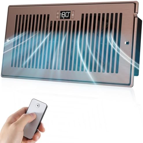 Quiet Register Booster Fan Fits 6" x 12" Register Holes, 10-Speed Smart Heating Cooling AC Vent Fan with Remote Control and Thermostat Control - Bronze