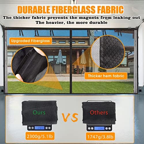 【2 Pack】 Garage Screen Doors for 2 Car Garage-16x7FT Fiberglass 2300g/5.1lb Durable Heavy Duty Magnetic Garage Door Screen Hands Free with 6 Roll Up Straps for Patio, Outdoor, Gym, Crafts Sun House - Image 3