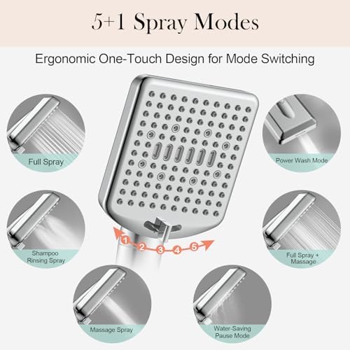 Filtered Shower Head with Handheld - High Pressure 6 Modes, 120 Anti-clog Nozzles, Detachable Showerhead with Hard Water Filters, Extra Long 6ft Hose, Power Wash Mode to Clean Bathroom, Pets - Image 5