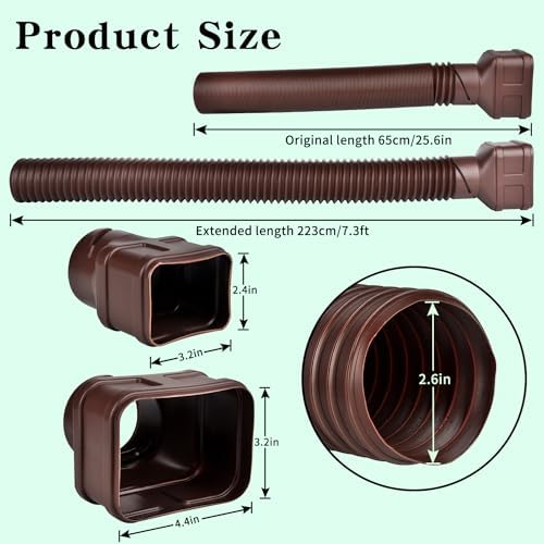 7ft Long Gutter Downspout Extensions, Outer diameter 3" Gutter Extensions for Downspout,Flexible Drainage Pipe Suitable for 2"×3" and 3"×4" Downspout,Flexible Pipe Stretched Length 7ft (2 Pack) - Image 2