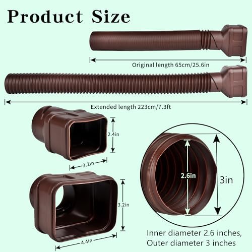 7ft Long Gutter Downspout Extensions, Outer Diameter 3" Downspout Extender for Rainwater Drainage, Flexible Drainage Pipe Suitable for 2"×3" and 3"×4" Downspout (Brown-1-Pack) - Image 3