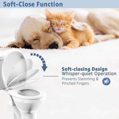 Round Toilet Seat Soft Close 16.5'',Standard Universal Toilet Lid Round with PP Material Safe,Easy to Clean and Install,Ergonomic design,Never Loosens,2 Years Support,White Plastic - Image 2
