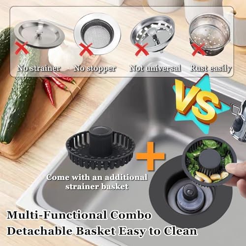 3 in 1 Kitchen Sink Stopper, Pop Up Kitchen Sink Drain Strainer, with an Extra Basket Strainer, Kitchen Sink Drain Stopper for US Standard 3-1/2 Inch, Brass Material Electroplate Black - Image 3