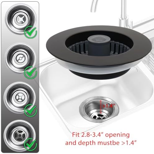 3 in 1 Kitchen Sink Stopper, Pop Up Kitchen Sink Drain Strainer, with an Extra Basket Strainer, Kitchen Sink Drain Stopper for US Standard 3-1/2 Inch, Brass Material Electroplate Black - Image 5