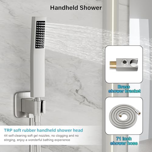 Shower Faucet Set Bathroom Square Rain Shower Head and Handle Set, Wall Mounted Shower Fixtures, Full Metal Trim Repair Kit 10 inch Brushed Nickel (With Shower Valve) - Image 5