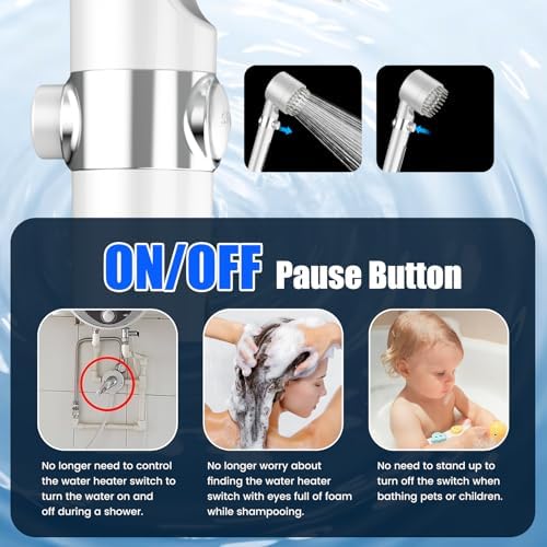 Filtered Shower Head with Handheld, High Pressure 3 Spray Mode Showerhead with 18 Stage Water Softener Filters for Hard Water - Handheld Shower Head-Remove Chlorine-White - Image 5
