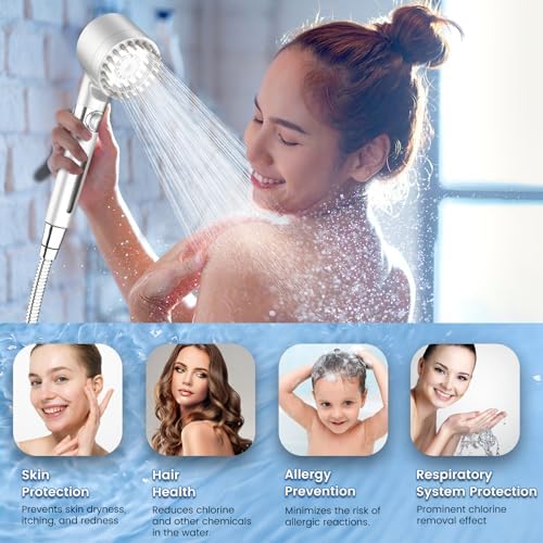 Filtered Shower Head with Handheld, High Pressure 3 Spray Mode Showerhead with 18 Stage Water Softener Filters for Hard Water - Handheld Shower Head-Remove Chlorine-White - Image 6