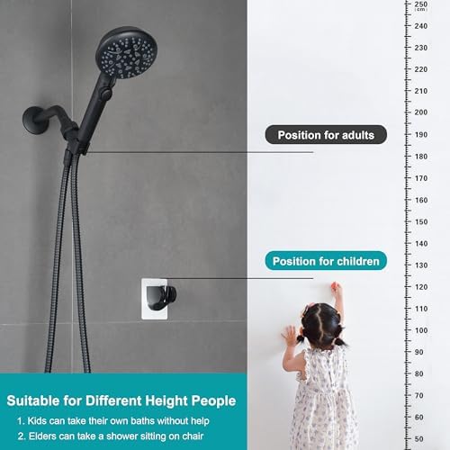 Handheld Shower Head with On Off Switch,8-mode High Pressure Shower Wand with Long Hose and Bracket Extra Adhesive Holder for Lower Mount,Built-in Power Wash to Clean Tub,Tile & Pets,Black… - Image 2