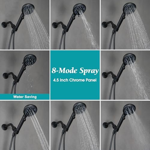 Handheld Shower Head with On Off Switch,8-mode High Pressure Shower Wand with Long Hose and Bracket Extra Adhesive Holder for Lower Mount,Built-in Power Wash to Clean Tub,Tile & Pets,Black… - Image 4