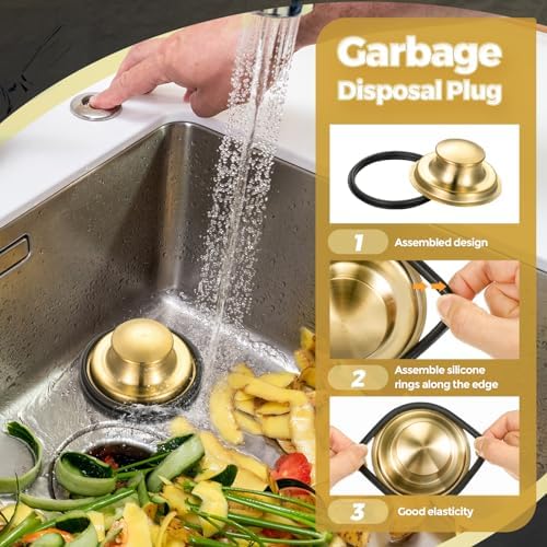 Mudder 3 Pcs Kitchen Sink Drain Strainer and Stopper Stainless Steel Garbage Disposal Plug with Handle Universal Anti-Clogging Kitchen Sink Filter Sieve Basket Strainer(Brushed Gold) - Image 5