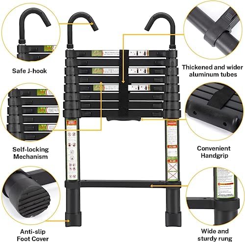 Telescopic Ladder, 16.5FT RIKADE Aluminum Telescoping Ladder with Stable Hook and Non-Slip Feet, Portable Extension Ladder for Household and Outdoor 330lb Capacity - Image 4
