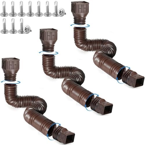 3 pack Flexible Rain Gutter Downspout Extensions,Drain Downspout Extender,Gutter Extension Flexible,Down Spout Drain Extension Pipes,Extendable from 21 to 60 Inches (3pcs brown) - Image 8