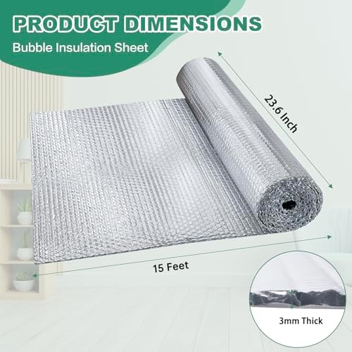 Reflective Bubble Insulation Sheet, Double Side Aluminum Foil Bubble Shield, Aluminum Foil Thermal Insulation Radiant Barrier for Windows, RV, Roof, Garage Door (23.6IN X 15FT) - Image 5
