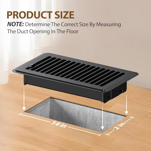 Floor Vent Covers, 2 x14 Floor Register, Heavy Duty Steel Walkable Vent Covers for Home Floor, Easy Adjust Air Supply Lever, for Sidewall and Floor, Black - Image 3