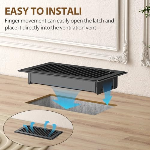 2x10 Floor Register, Floor Vent Covers 2 Pack, Steel Adjustable Air Supply Grille Register Vent Cover Grill for Sidewall and Floor, Vent Covers for Home Floor, Black - Image 7