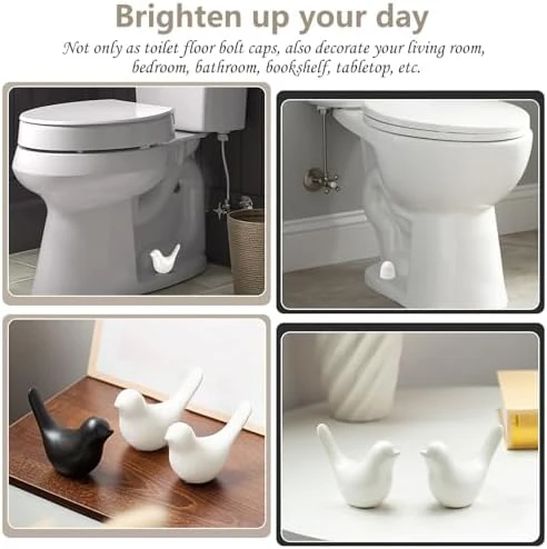 2Packs Ceramic White Birds Toilet Bolt Covers & 4Packs Universal Toilet Bolt Caps, Cute Bathroom Decorative Toilet Floor Screw Cover Caps Easy Installation - Image 5