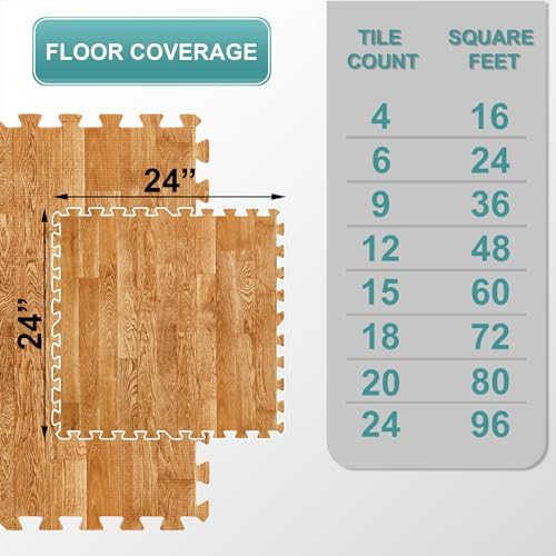 Sorbus 48Sq. Ft. Wood Grain Floor Tiles Foam Mat EVA Interlocking Mats Tile 3/8-Inch Thick Flooring Wood Puzzle Exercise Mats w/Borders - Home Playroom Basement, Apartment, Trade Show, Baby, Dance - Image 2