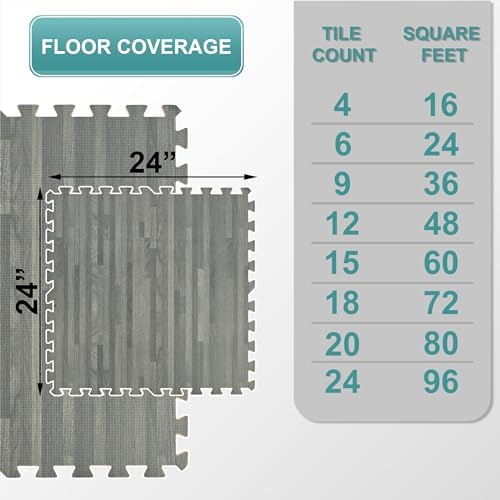 Sorbus 48Sq. Ft. Wood Grain Floor Tiles Foam Mat EVA Interlocking Mats Tile 3/8-Inch Thick Flooring Wood Puzzle Exercise Mats w/Borders - Home Playroom Basement, Apartment, Trade Show, Baby, Dance - Image 2