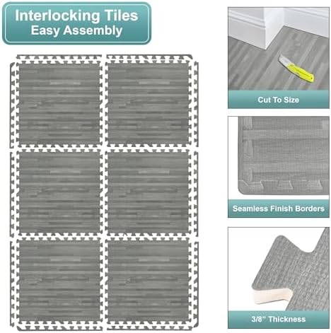 Sorbus 48Sq. Ft. Wood Grain Floor Tiles Foam Mat EVA Interlocking Mats Tile 3/8-Inch Thick Flooring Wood Puzzle Exercise Mats w/Borders - Home Playroom Basement, Apartment, Trade Show, Baby, Dance - Image 6