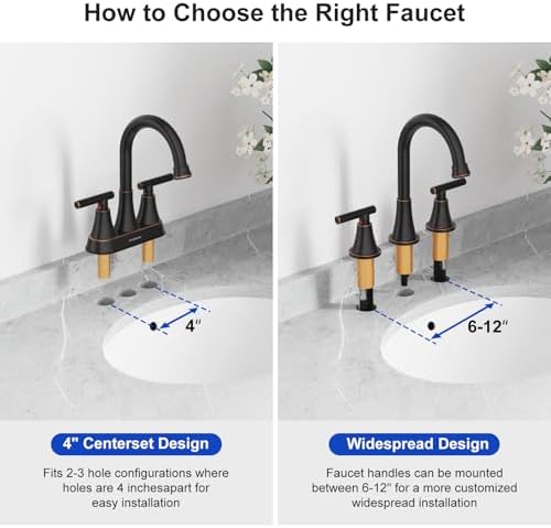 Bathroom Faucets for Sink 3 Hole, Hurran Oil Rubbed Bronze Bathroom Sink Faucet with Pop-up Drain and Supply Lines, Stainless Steel Lead-Free Widespread Faucet for Vanity RV Farmhouse - Image 9