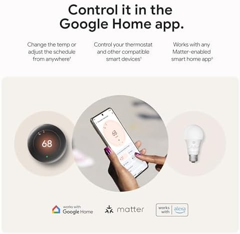 Google Nest Learning Thermostat (4th Gen, 2024) with Nest Temperature Sensor - Energy Saving Smart Thermostat with Adaptive Eco - Works with Alexa and Google Home App - Polished Obsidian - Image 9