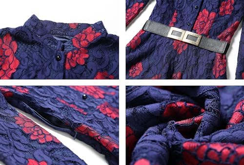 LAI MENG FIVE CATS Women's Flowy Lace Floral Hollow Out Short Sleeve Dress with Belt - Image 7