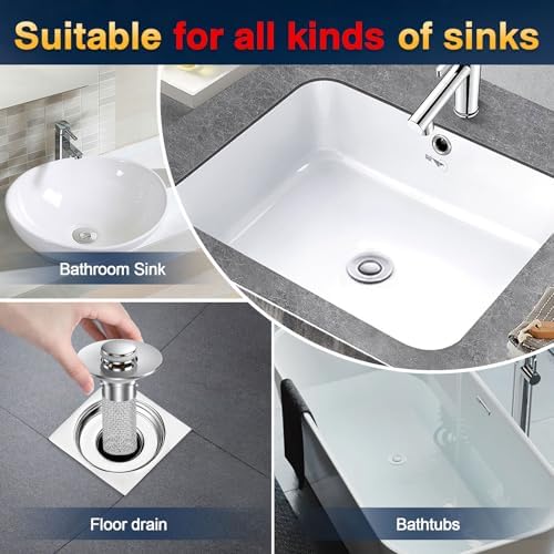 Bathroom Sink Drain Strainer, Pop Up Sink Drain Filter with Removable Stainless Steel Filter Basket Hair Catcher, Bathroom Sink Drain Stopper, for Us Bathroom Sink Stopper Replacement (4pcs) - Image 5