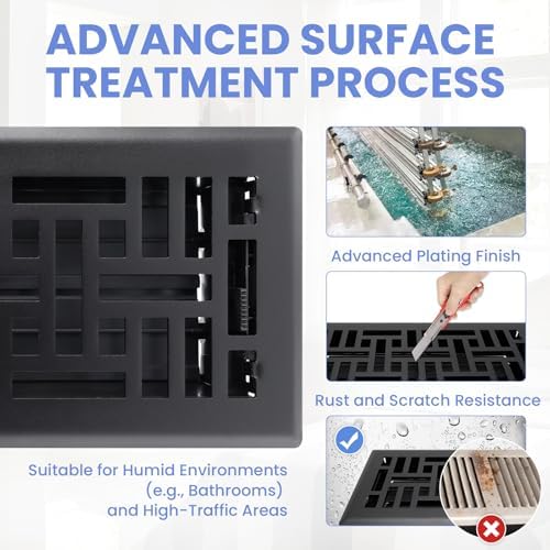 4x10 Inches Heavy Duty Walkable Floor Register Easy Adjust Air Supply Lever Floor Vents - Seattle Design - Vent Cover for Home Floor - Matte Black - Image 3