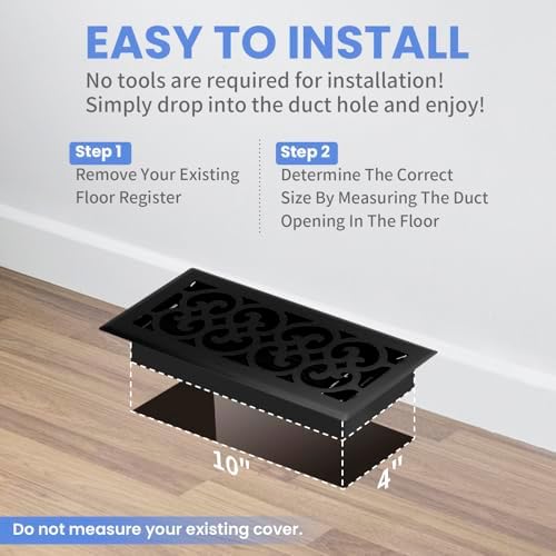 4x10 Inches Heavy Duty Walkable Floor Register Easy Adjust Air Supply Lever Floor Vents - Charlotte Design - Vent Cover for Home Floor - Matte Black - Image 6