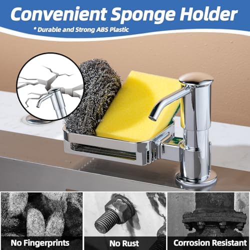 Soap Dispenser for Kitchen Sink with Sponge Holder, Built in Soap Dispenser Pump, Under Counter ABS Pump Head with 38" Extension Tube Kit, Good Suction Power, Chrome - Image 3