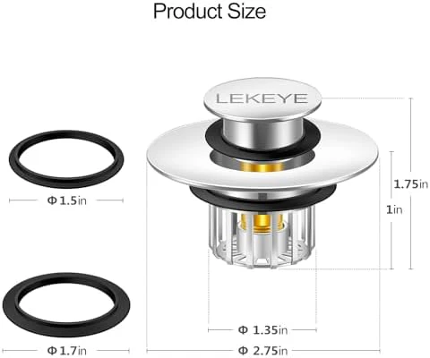 LEKEYE Tub Stopper | Shower Drain Hair Catcher | Pop-up Drain Stopper with Strainer | Bathroom Bathtub Plug | Drain Protector for 1-1/2 to 1-3/4" Bath Drain Hole - Pearl Chrome - Image 2