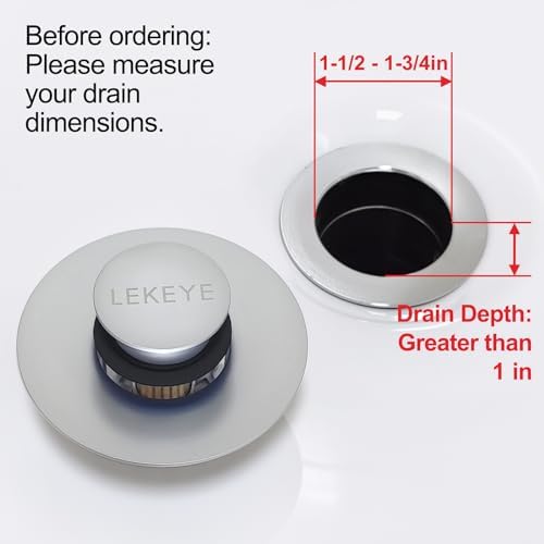 LEKEYE Tub Stopper | Shower Drain Hair Catcher | Pop-up Drain Stopper with Strainer | Bathroom Bathtub Plug | Drain Protector for 1-1/2 to 1-3/4" Bath Drain Hole - Pearl Chrome - Image 5