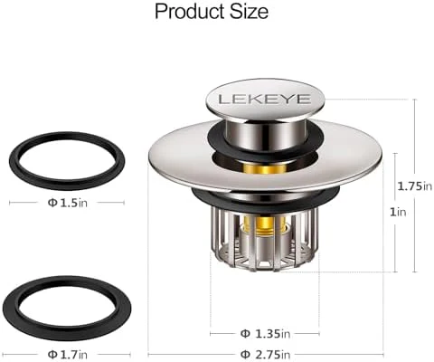 LEKEYE Tub Stopper | Shower Drain Hair Catcher | Pop-up Drain Stopper with Strainer | Bathroom Bathtub Plug | Drain Protector for 1-1/2 to 1-3/4" Bath Drain Hole - Brushed Nickel - Image 2