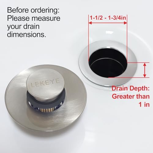 LEKEYE Tub Stopper | Shower Drain Hair Catcher | Pop-up Drain Stopper with Strainer | Bathroom Bathtub Plug | Drain Protector for 1-1/2 to 1-3/4" Bath Drain Hole - Brushed Nickel - Image 4