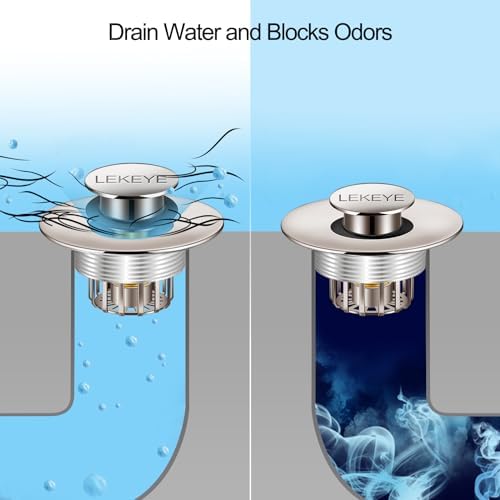 LEKEYE Tub Stopper | Shower Drain Hair Catcher | Pop-up Drain Stopper with Strainer | Bathroom Bathtub Plug | Drain Protector for 1-1/2 to 1-3/4" Bath Drain Hole - Brushed Nickel - Image 7