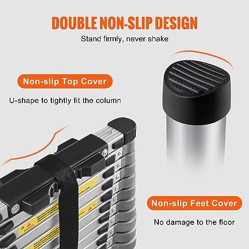 VEVOR Telescoping Ladder, 15 FT Aluminum Collapsible Extension Ladder, 400 LBS Capacity with Non-Slip Feet, Portable Multi-Purpose Compact Ladder for Home, RV, Loft, ANSI Liste… - Image 4