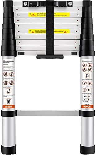 VEVOR Telescoping Ladder, 10.5 FT Aluminum One-button Retraction Collapsible Extension Ladder, 375 LBS Capacity with Non-slip Feet, Portable Multi-purpose Compact Ladder for Home, RV, Loft, ANSI Liste - Image 10